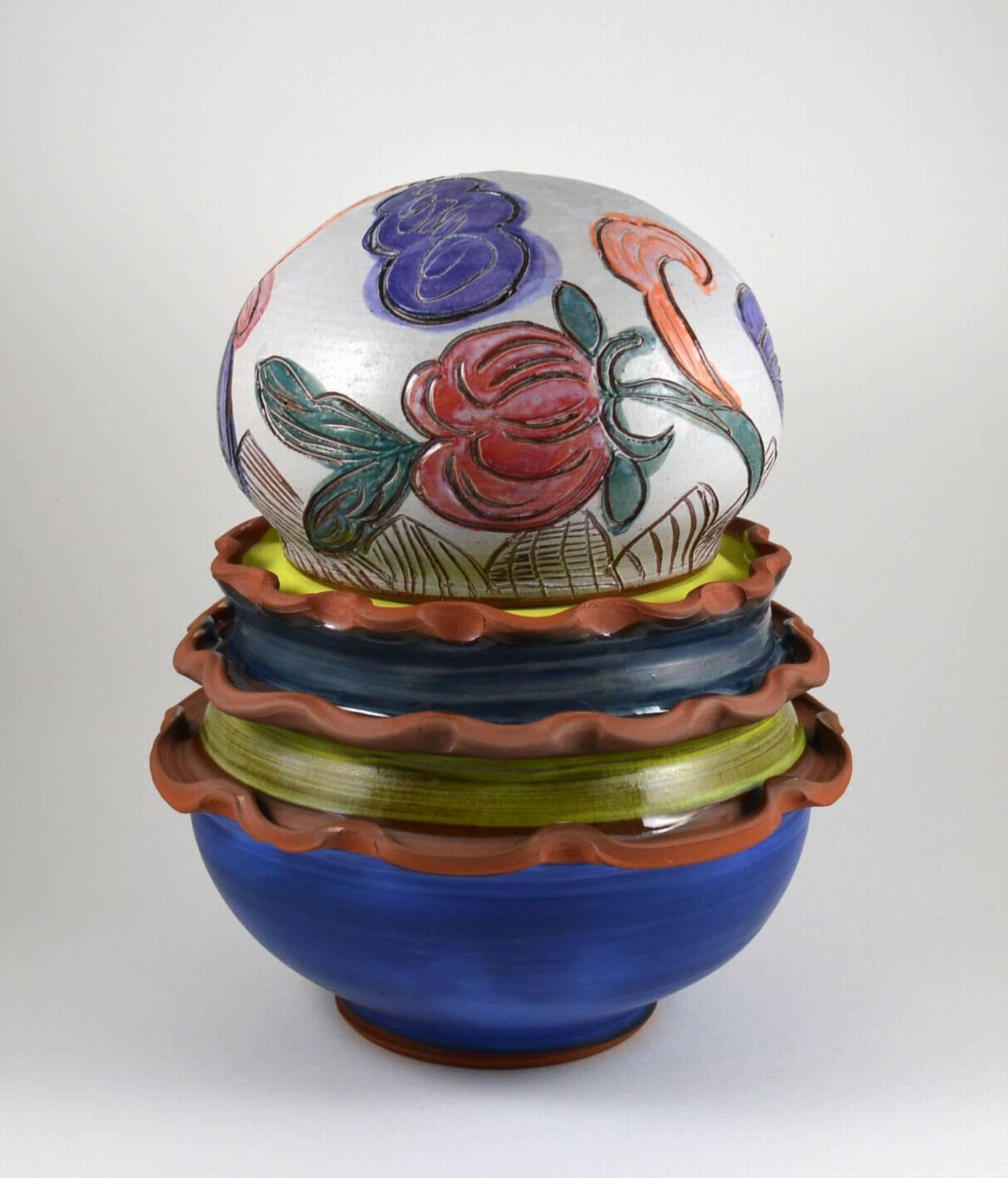 Mariko Brown Harkin Figurative Sculpture - Floral Lidded Jar