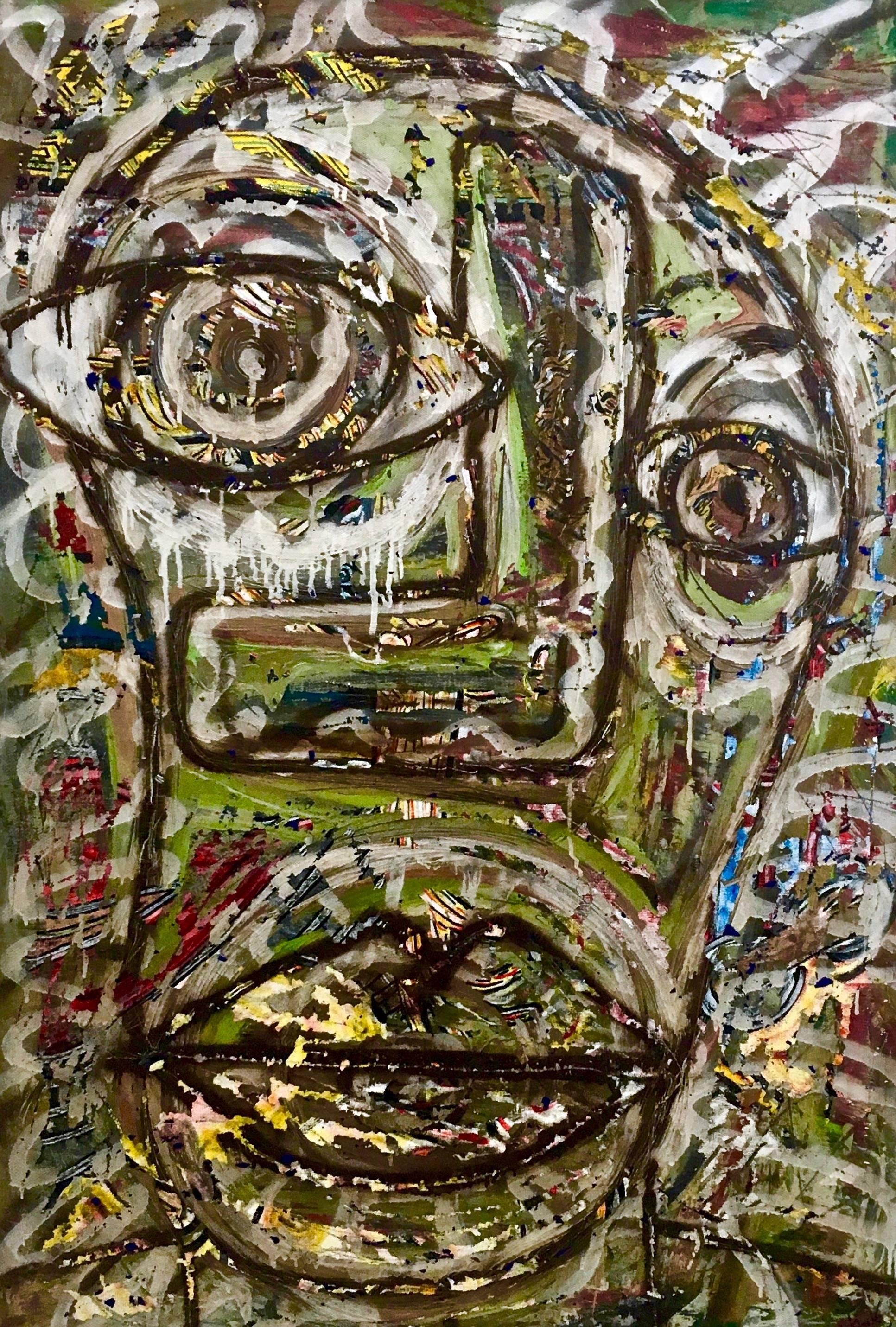 "Faccia Ubriaca" by Enzio Wenk, 1993-1997 - Mixed Media on Canvas, Portrait