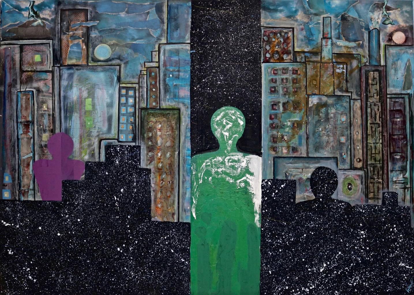 „Notturno Paulista“ von Enzio Wenk, 2004 – Mixed Media auf Leinwand, Surrealismus