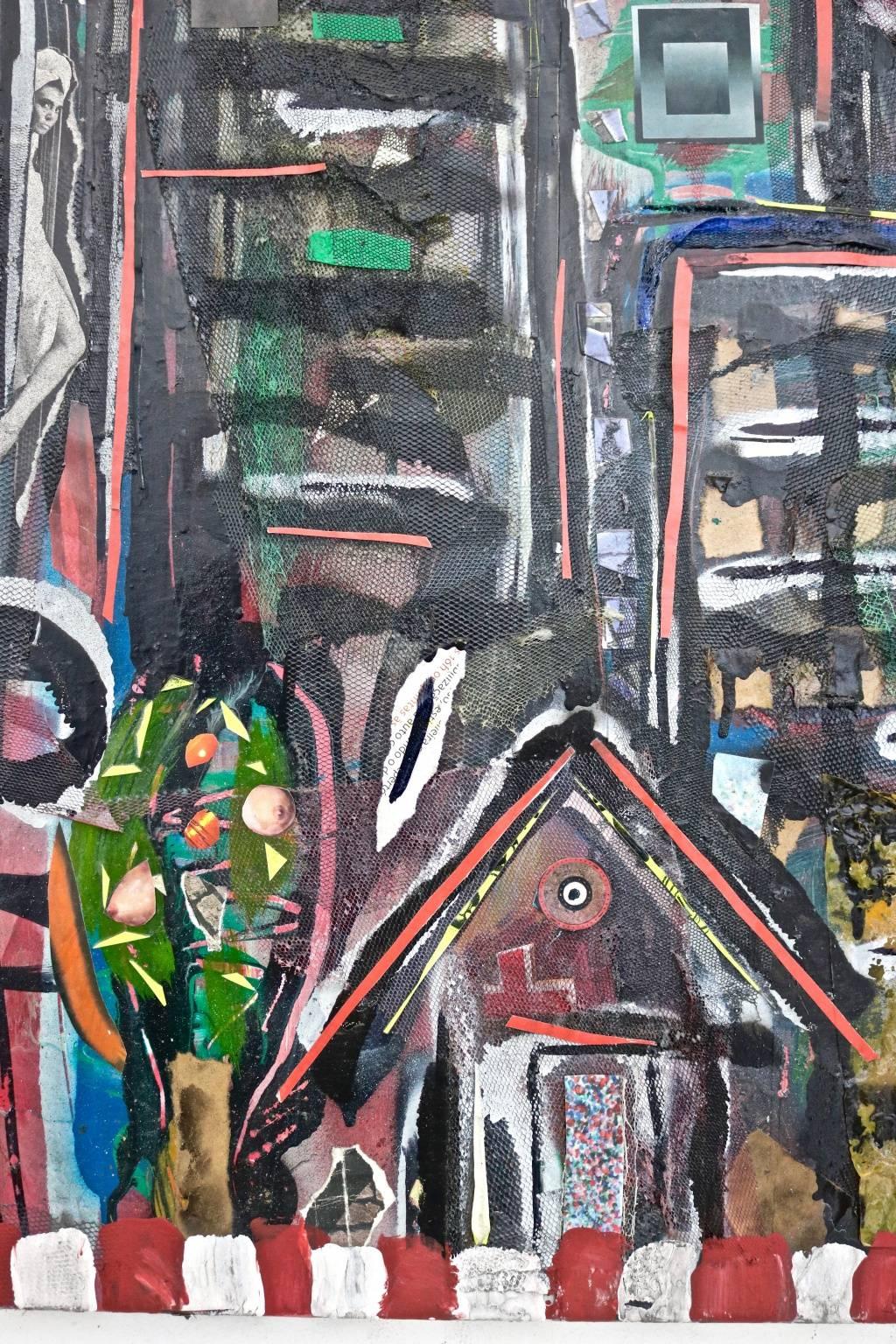 San Paolo - Favelas - Landscape Painting Nero di Enzio Wenk