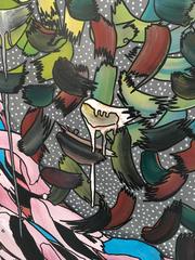 Senza titolo di Enzio Wenk, 2015 - Acrilico su masonite, sfumature rosa e verdi