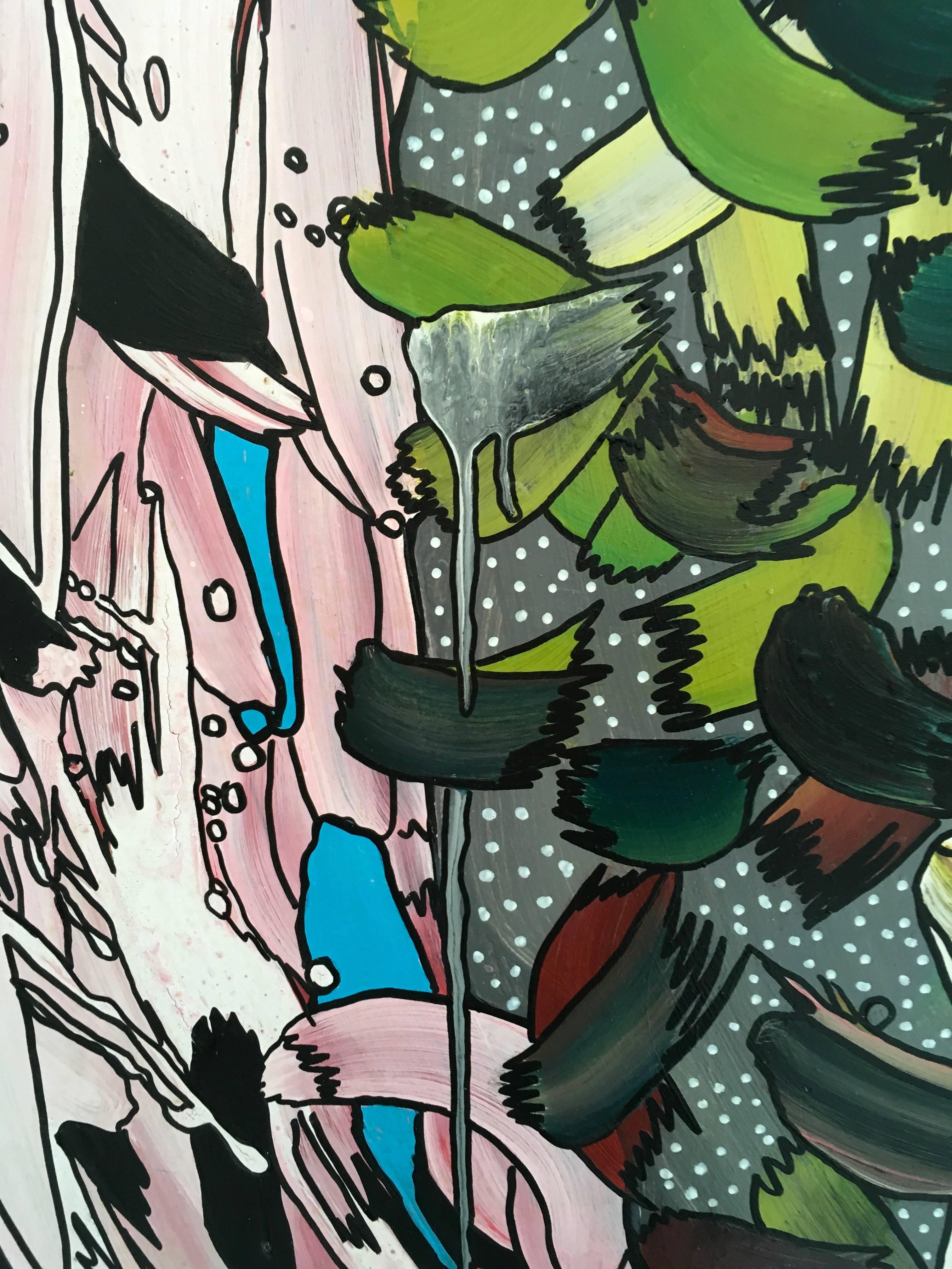 Untitled by Enzio Wenk, 2015 - Acrylic on Masonite, Pink and Green Shades  For Sale 4