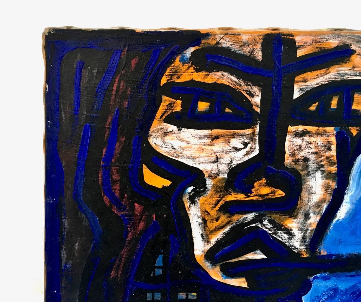 „Criminal Night“ von Enzio Wenk, 1992 – Porträt auf blauer Leinwand, Neoexpressionismus im Angebot 6