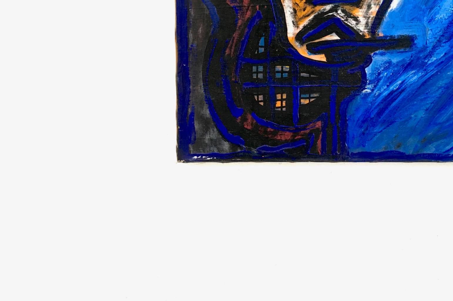 „Criminal Night“ von Enzio Wenk, 1992 – Porträt auf blauer Leinwand, Neoexpressionismus im Angebot 7