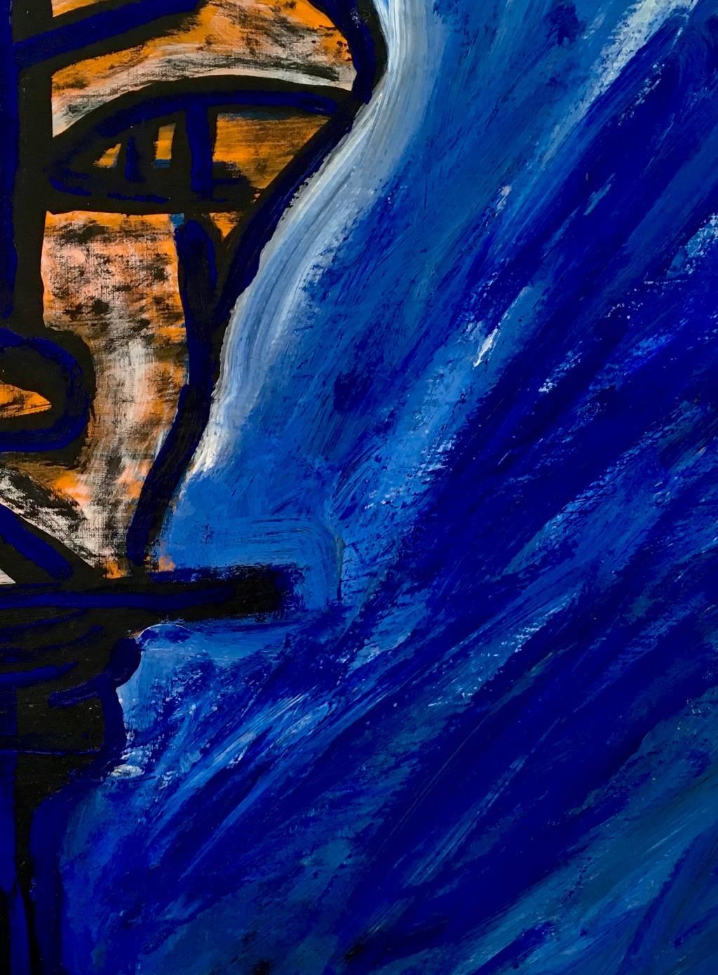 „Criminal Night“ von Enzio Wenk, 1992 – Porträt auf blauer Leinwand, Neoexpressionismus im Angebot 3