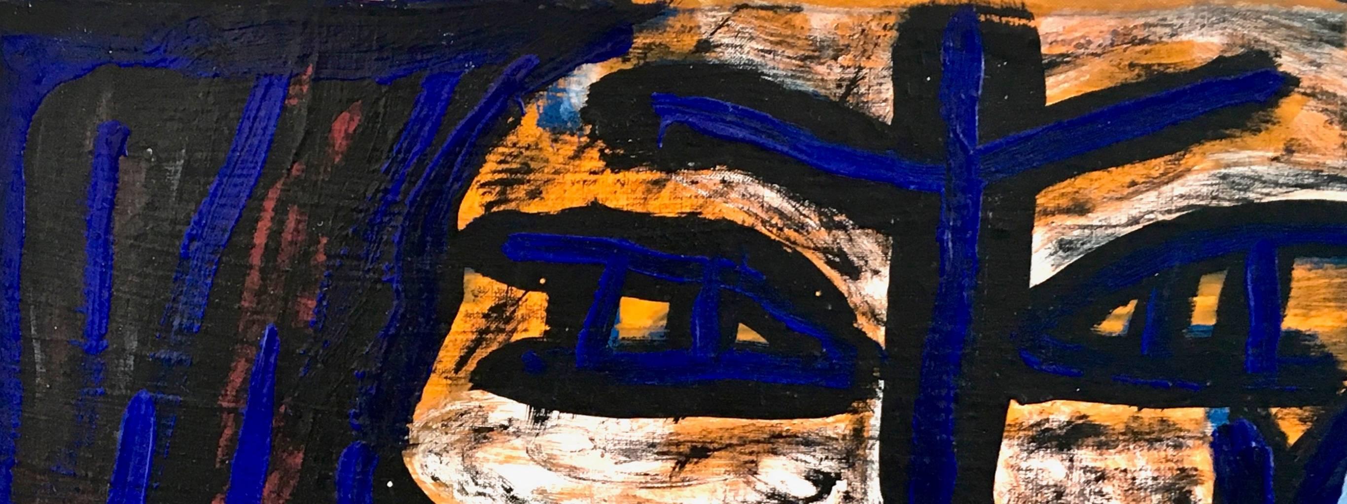 „Criminal Night“ von Enzio Wenk, 1992 – Porträt auf blauer Leinwand, Neoexpressionismus im Angebot 4