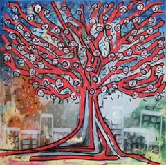 „Albero della vita“, von ENZIO WENK, 2017 – Abstrakter roter Baum auf Leinwand