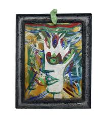 "Love" by Enzio Wenk, 1994 - Abstract Portrait on Cardboard, Framed