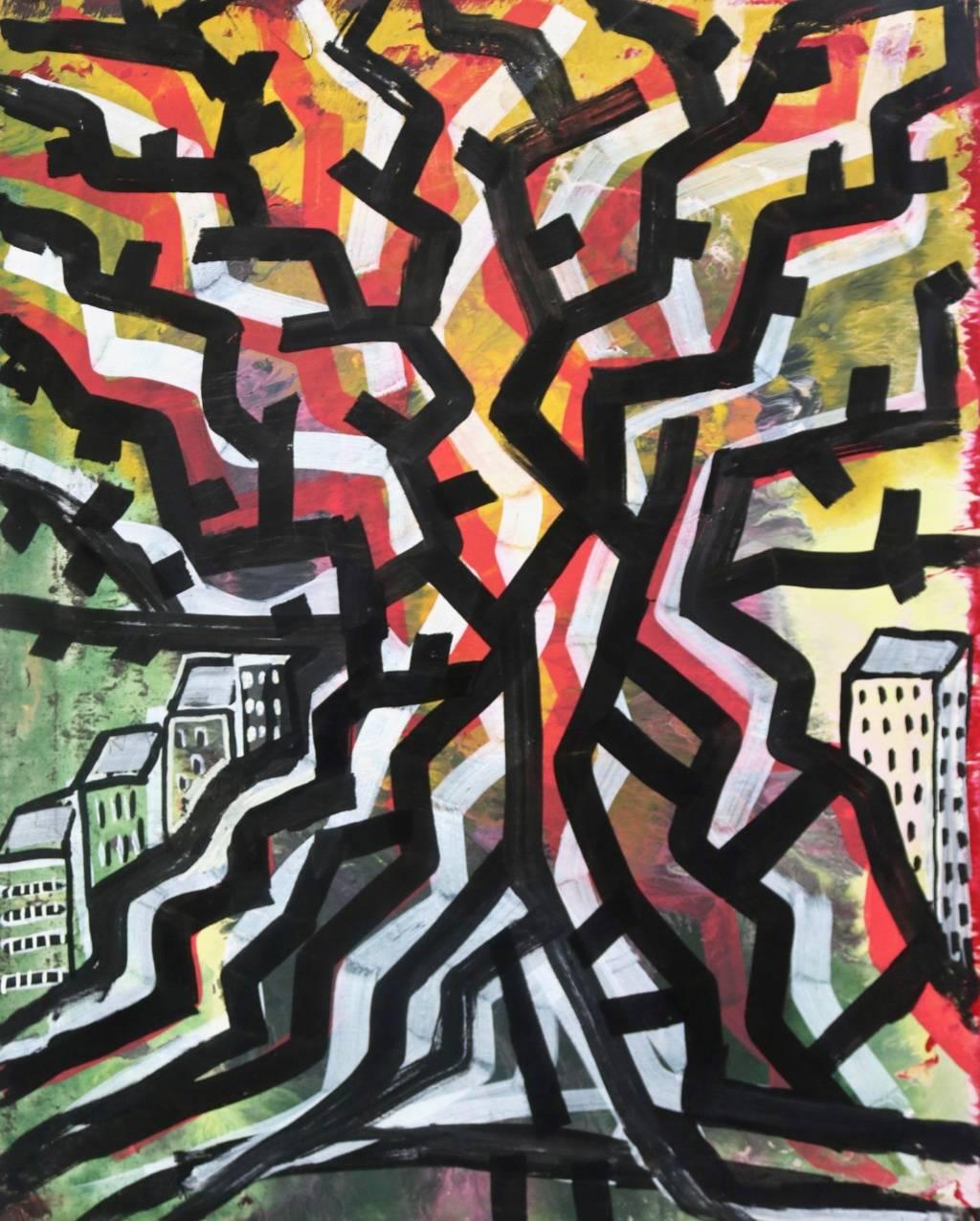 Translated title: "Tree (outskirts)"

Acrylic on canvas. 