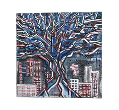 „Le piante ci guardano“ von Enzio Wenk, 2017 – Blaue Landschaft, Neoexpressionismus