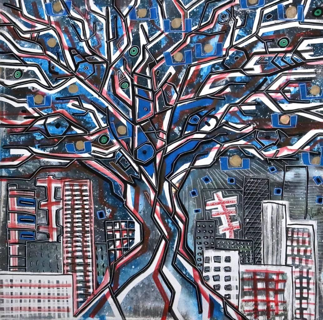 Translated title: "The trees are watching us"

Mixed media on canvas. 
