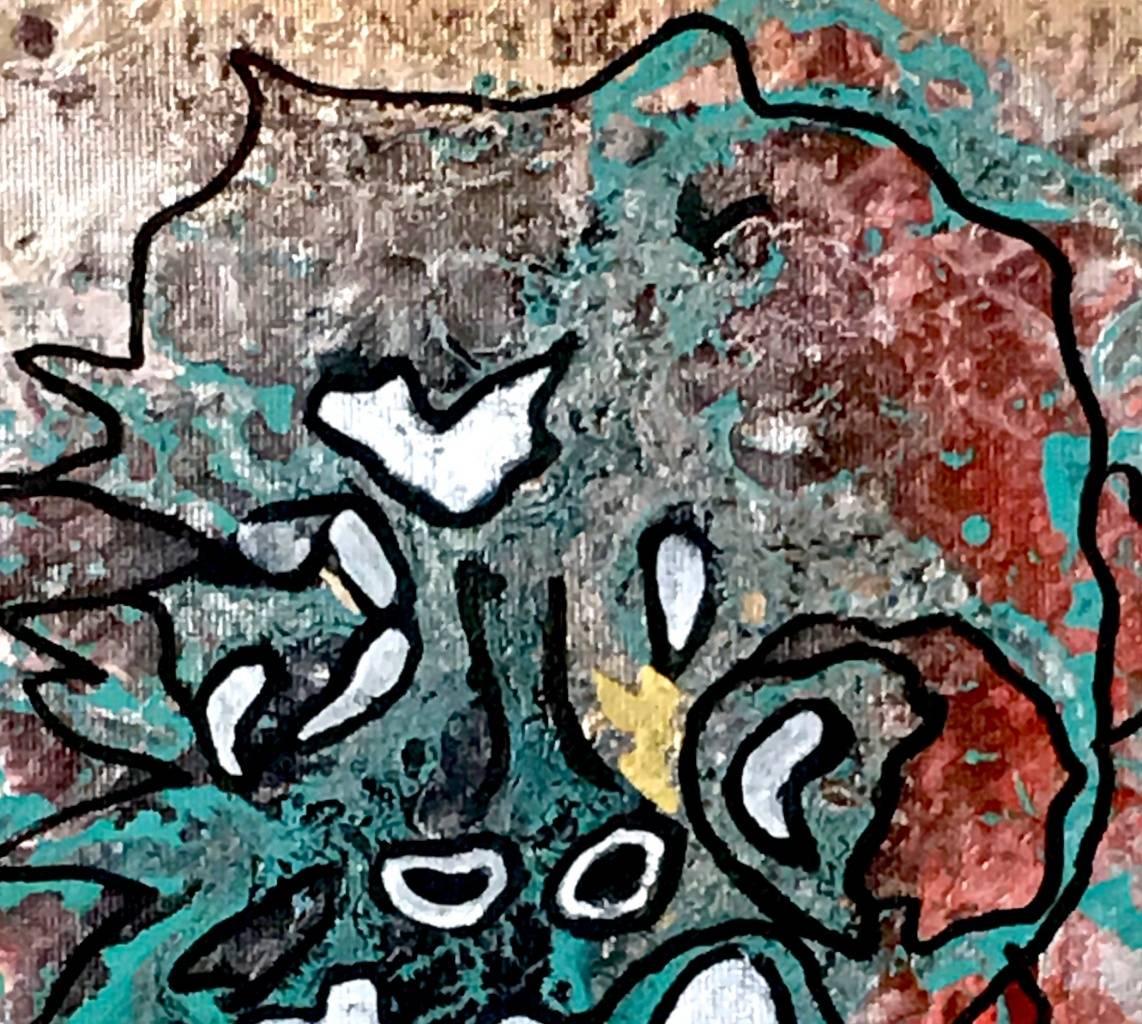 Untitled by Enzio Wenk, 2017 - Teal and Brown, Abstract Figure, NeoExpressionism For Sale 1