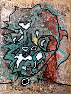 Untitled by Enzio Wenk, 2017 - Teal and Brown, Abstract Figure, NeoExpressionism