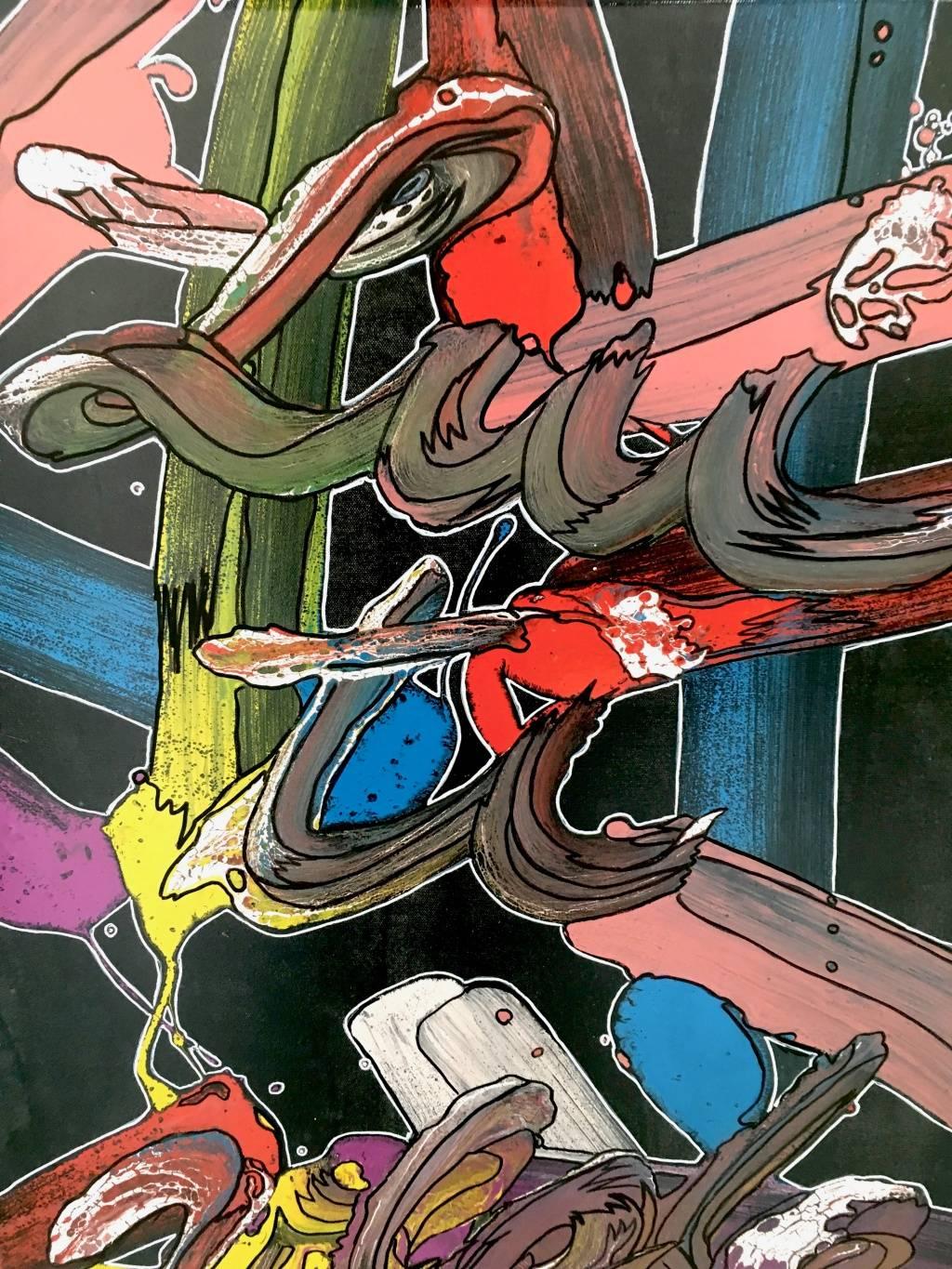 « Luigi ti vede » d'Enzio Wenk, 2012 - mots sur toile noire, néoexpressionnisme en vente 2
