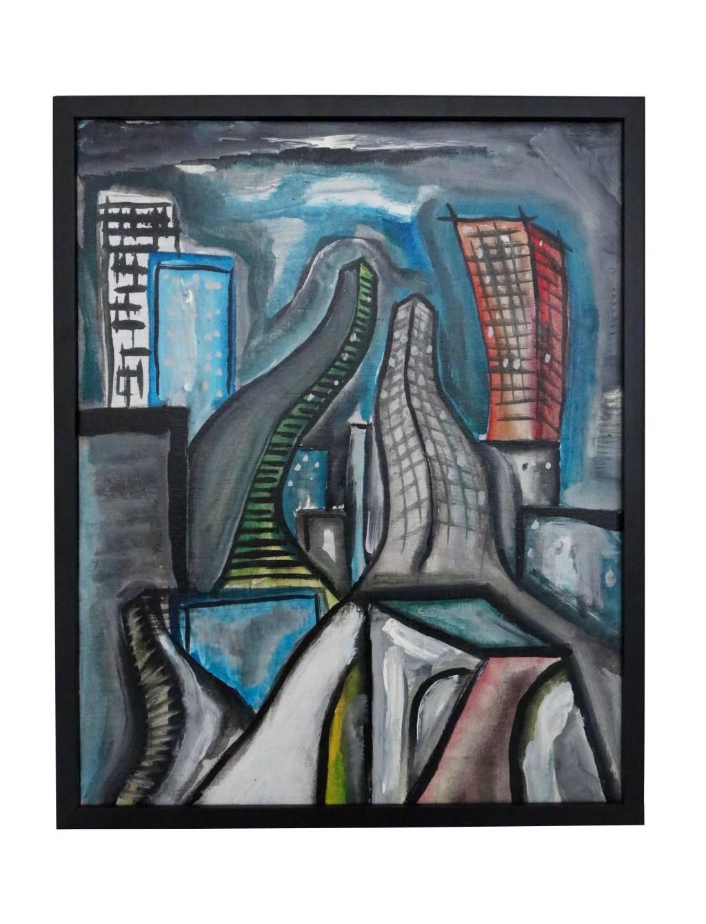 Verso il cielo von Enzio Wenk, 2006  Stadtlandschaft, Acryl auf Leinwand im Angebot 1