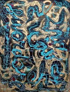 Sans titre par Enzio Wenk, 2016 - Bleu et or, techniques mixtes, néo-expressionnisme