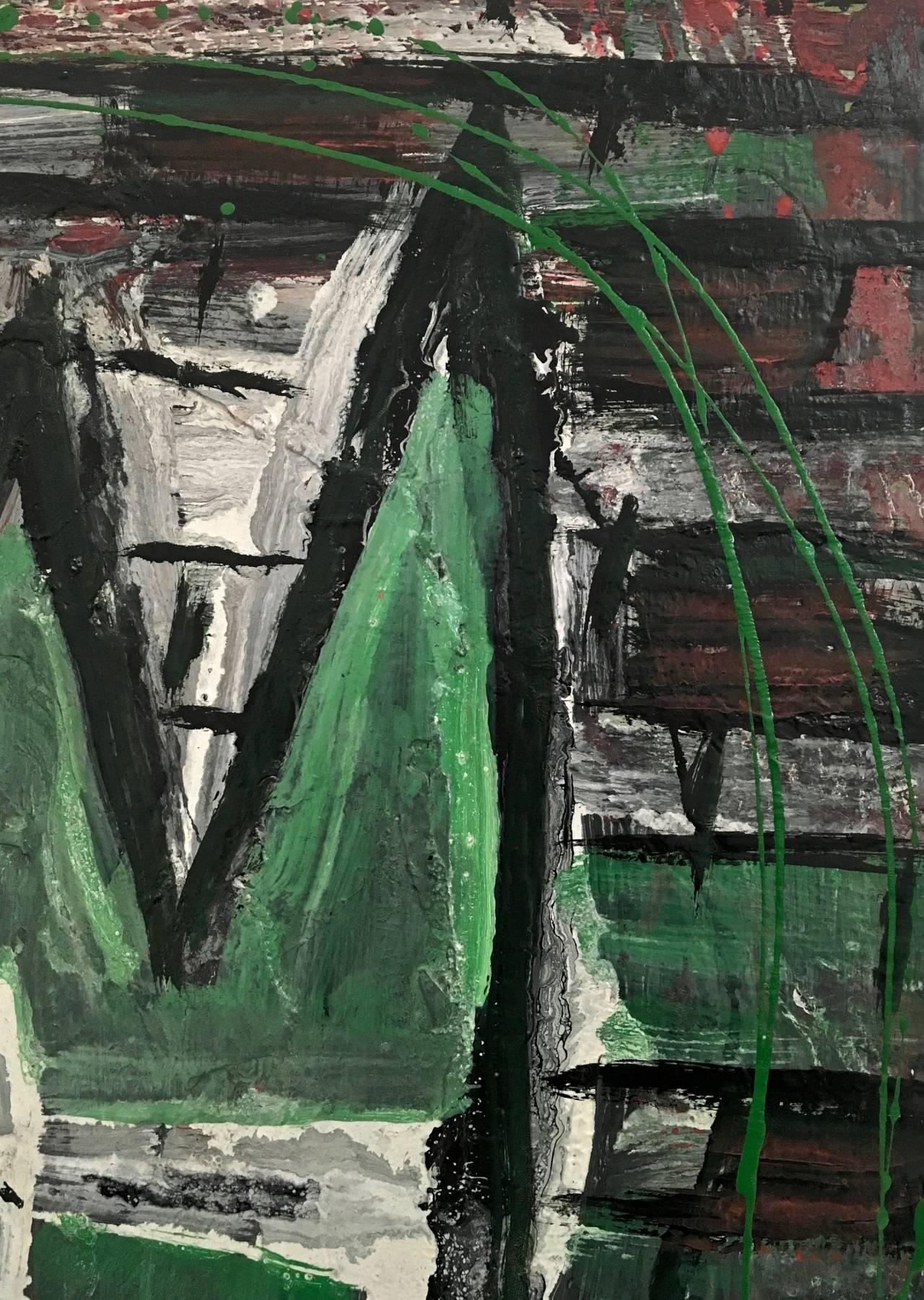 Untitled by Enzio Wenk, 2003 - Green Abstract Portrait, Oil Paint on Board For Sale 3
