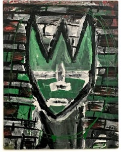 Untitled by Enzio Wenk, 2003 - Green Abstract Portrait, Oil Paint on Board