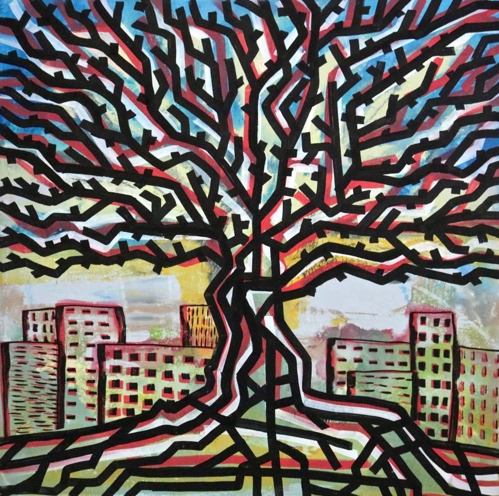 Translated title: "Tree (outskirts)".

Acrylic on canvas. 