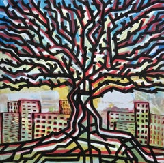 Albero (periferia) par Enzio Wenk, 2017 - arbre gomtrique abstrait sur toile