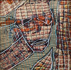 Ohne Titel von Enzio Wenk, 2017  Digitaler Druck auf Leinwand, Abstrakte Figur in einem Netz