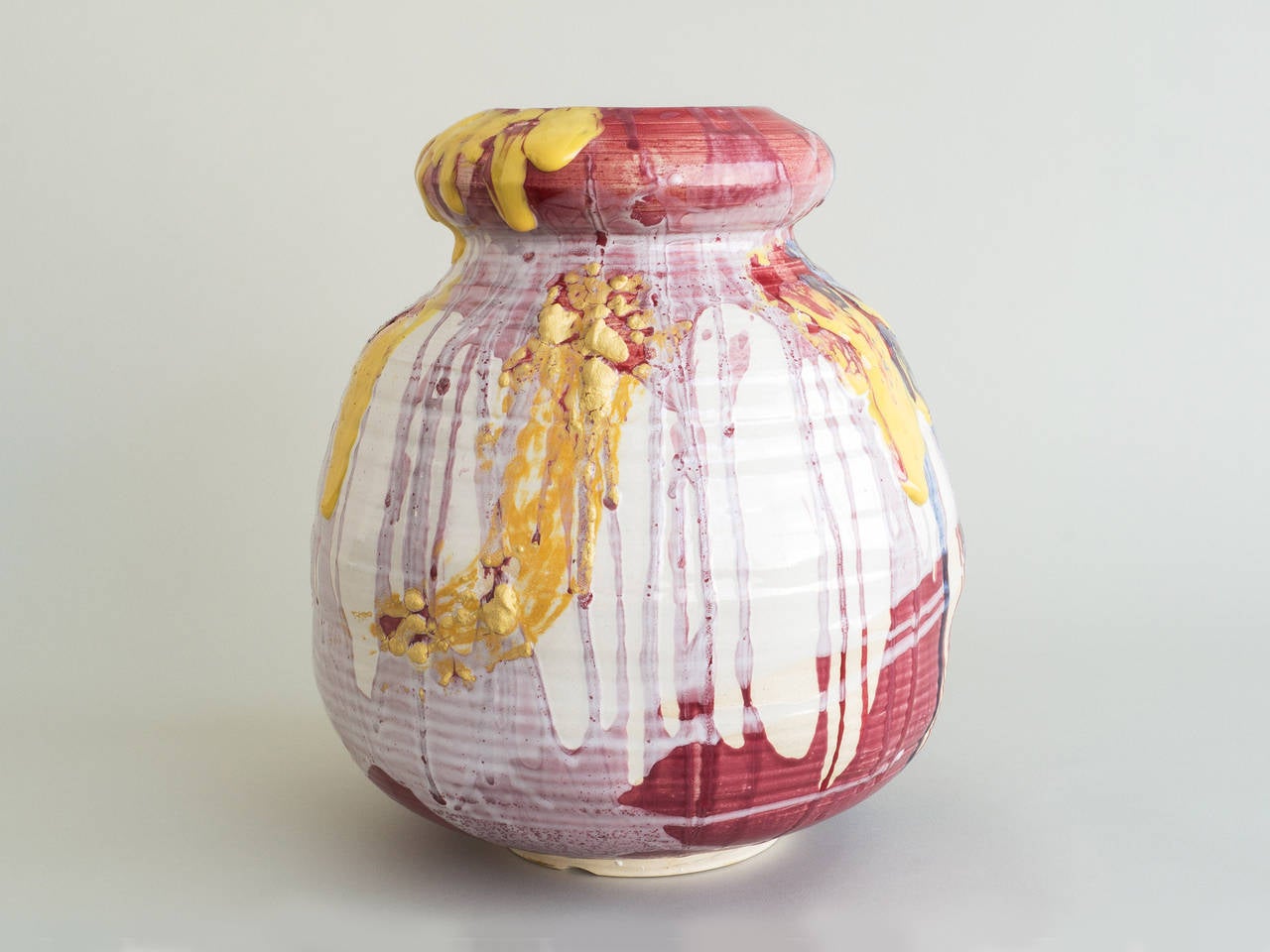 Stoneware vessel with multicolored glaze