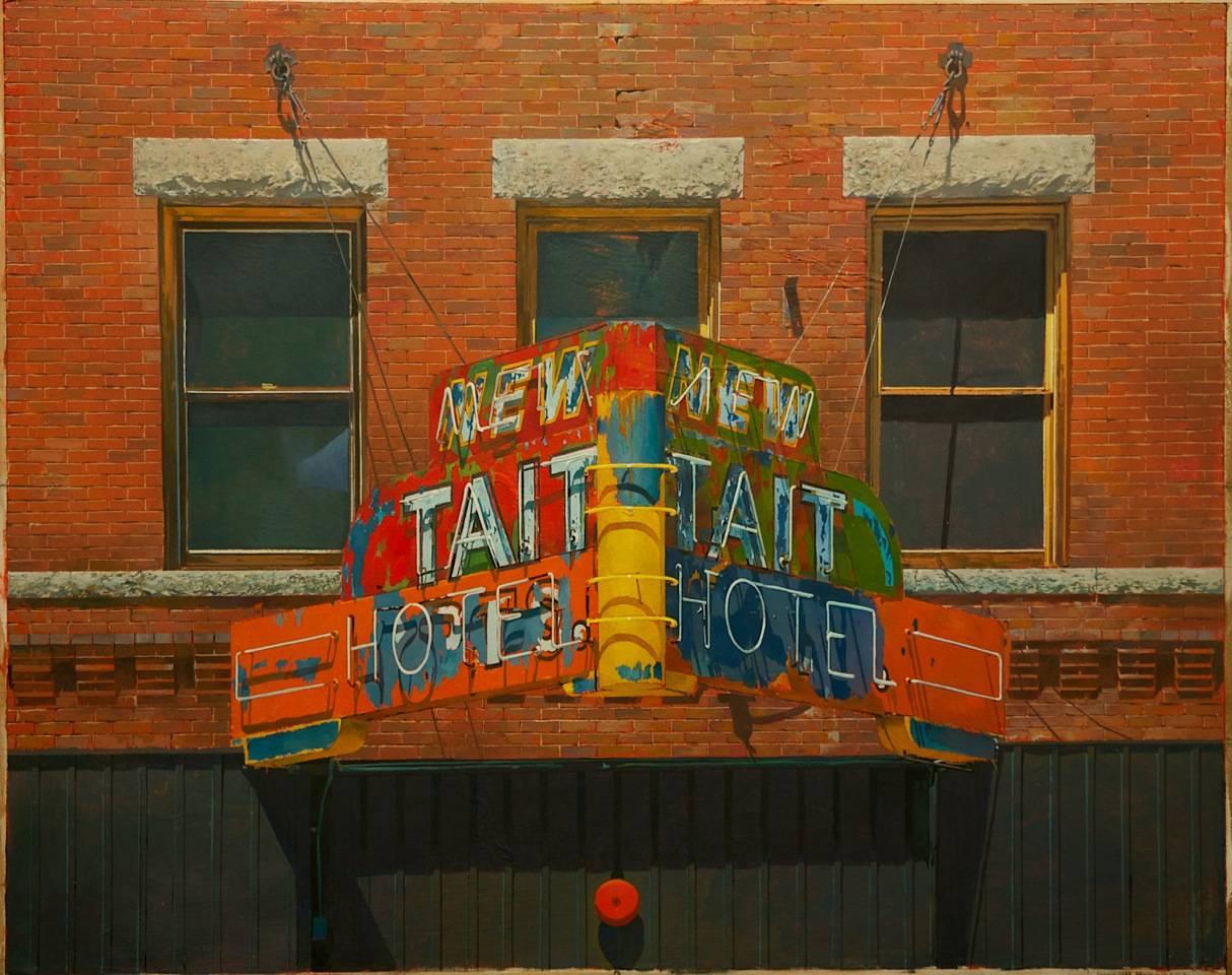 Joseph McNamara Landscape Painting - NEW TAIT HOTEL (as seen from the Hotel Finlen, Butte, MT)