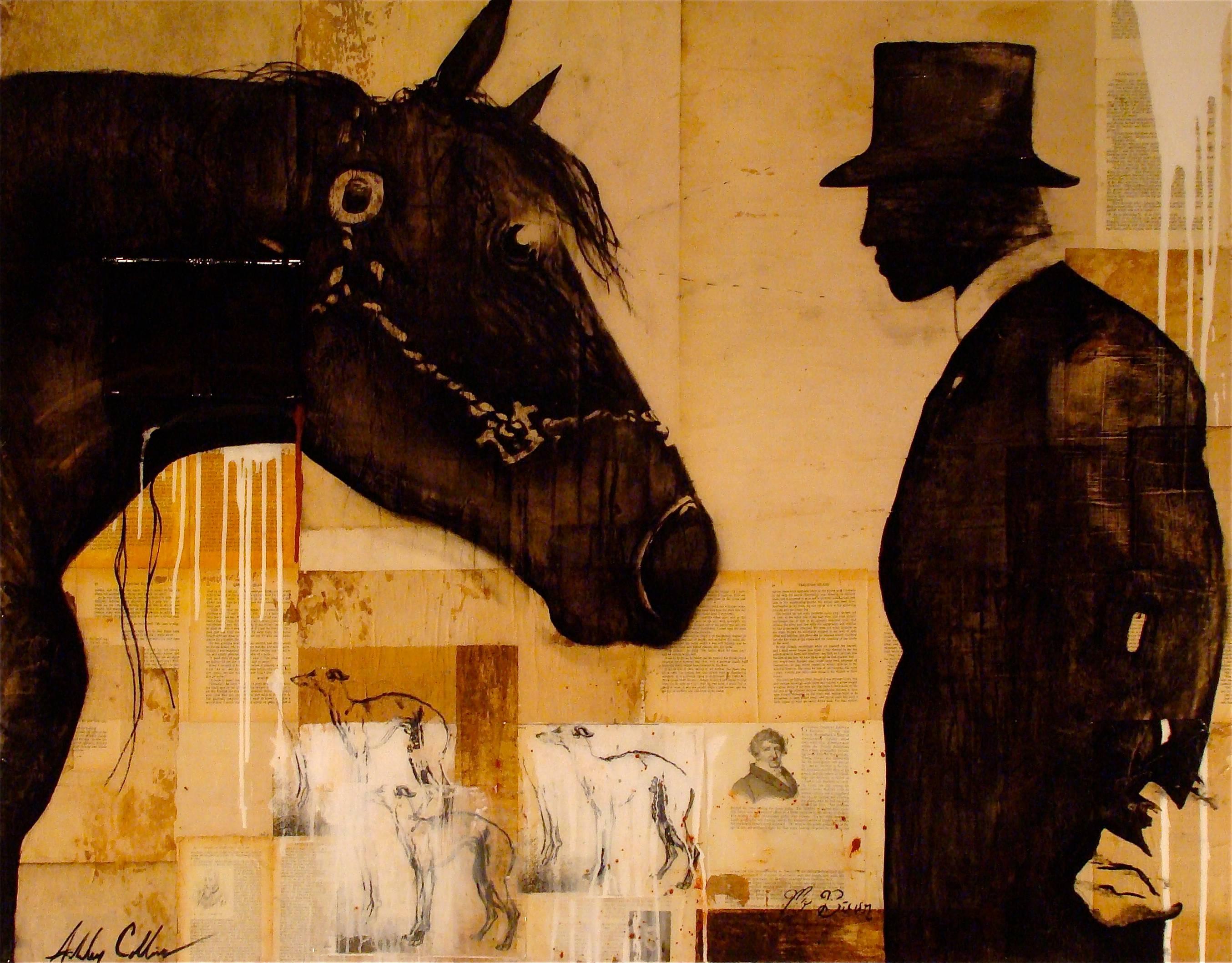 Mr. Brown, Sepia Mixed Media Painting, man with horse - Mixed Media Art by Ashley Collins