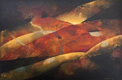 "Along The Dark Edges"- Óxido rojo, pintura abstracta rectangular, óleo sobre lienzo.