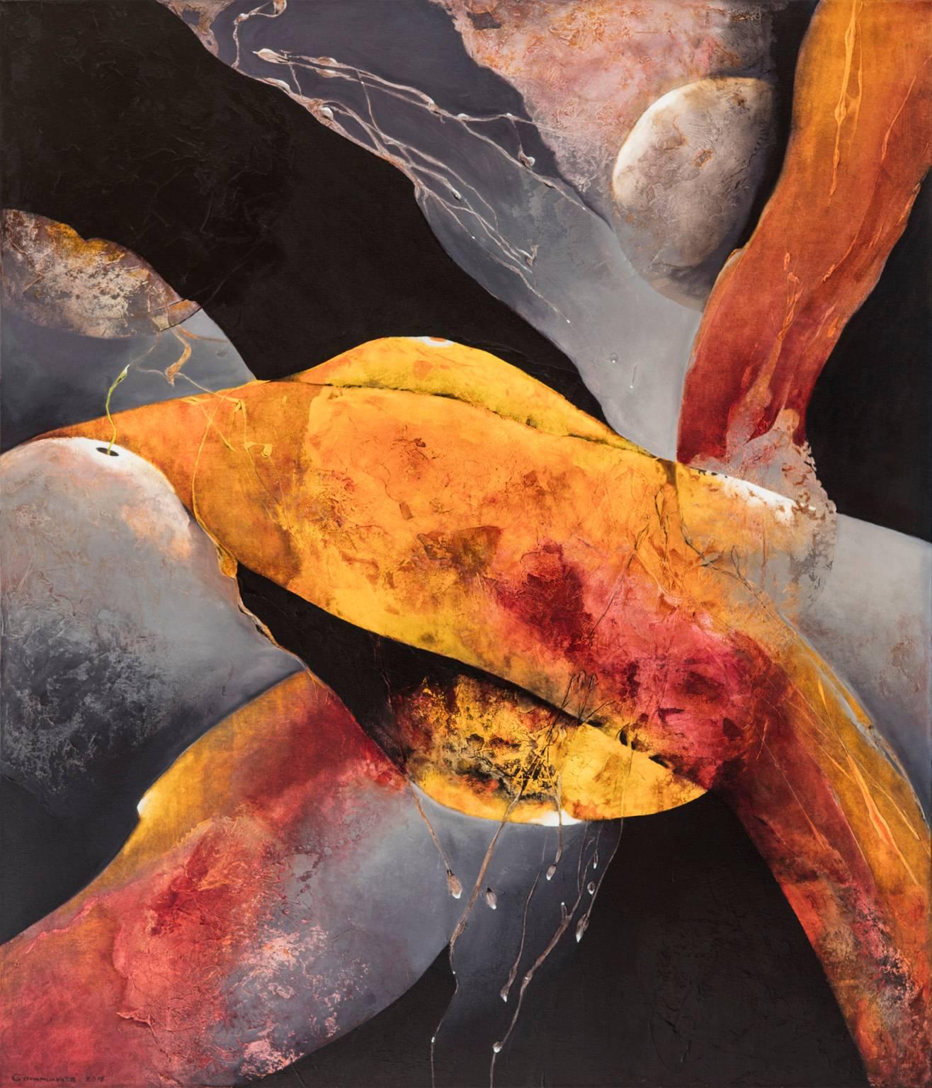 Abstract Painting Kathleen Cammarata - Huile sur toile - Hemisphere 4 - Peinture abstraite orange-gris