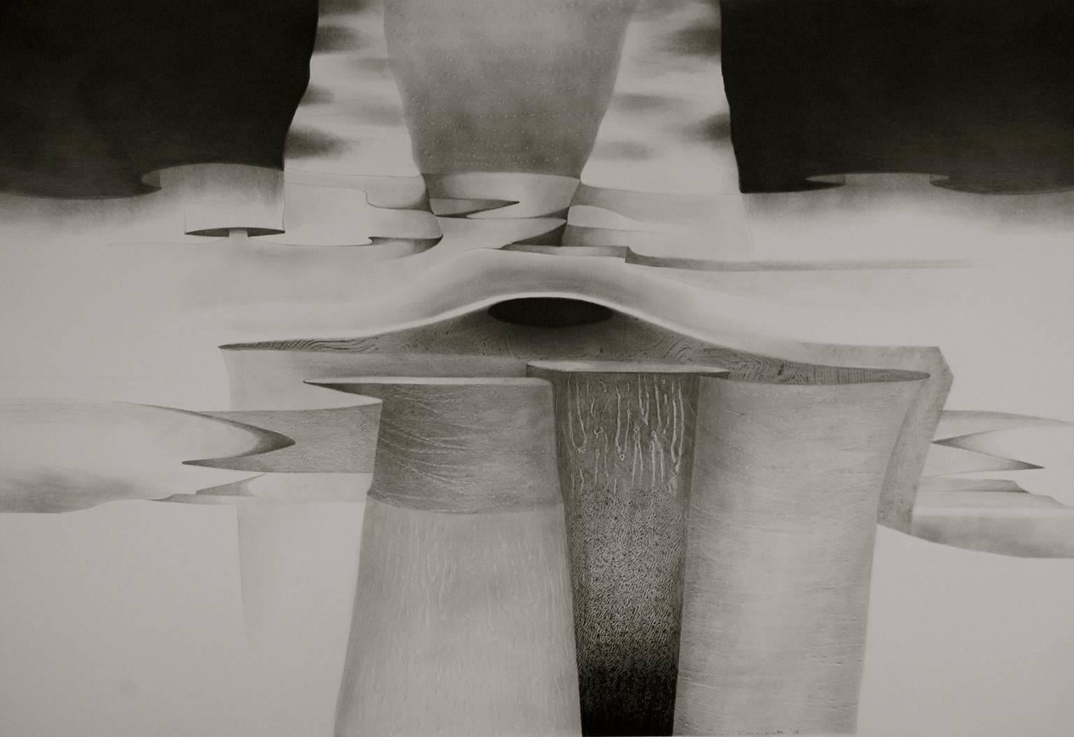 Kathleen Cammarata Abstract Drawing - "Excursion 5" - Black & White abstract drawing (pencil and charcoal on paper).