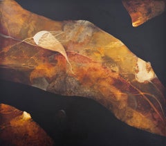 "Sin ataduras" - Pintura abstracta horizontal en colores siena, ocre y negro.