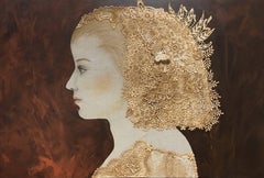 "Margarita" Tecnica mista contemporanea Sfondo rosso seppia scuro e oro