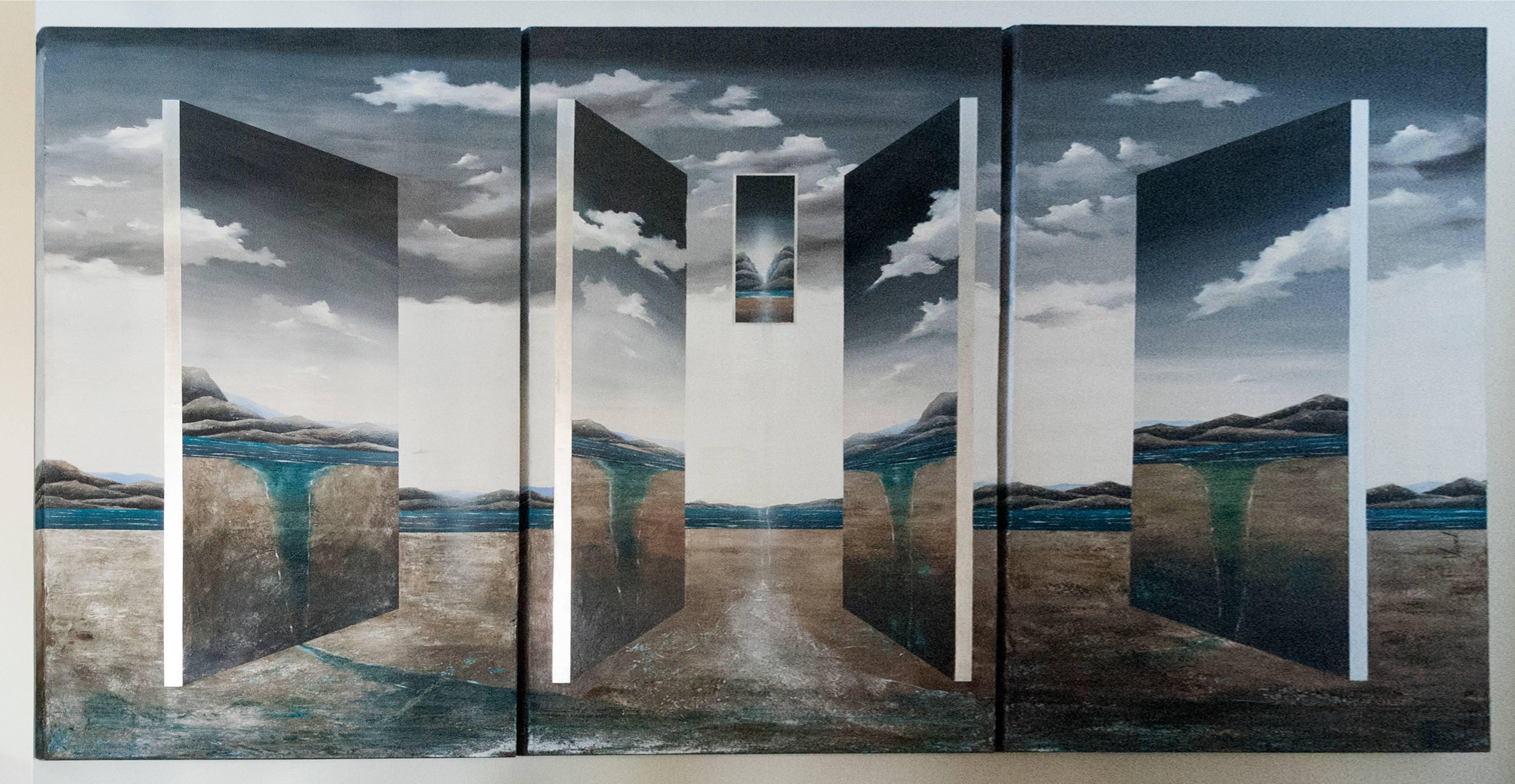 Corredor dos Ventos, surreal painting oil on canvas very large - Painting by Fernando Vignoli