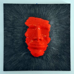 "Simbiosi 4" - Squared red mosaic figurative wall sculpture - glass & acrylic.