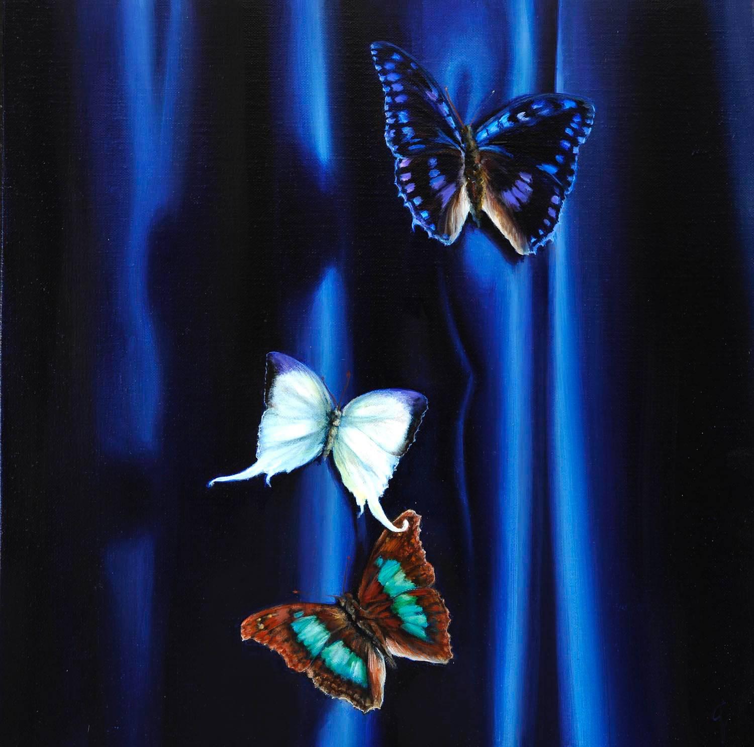 Carin Gerard Animal Painting - Butterflies on Cobalt
