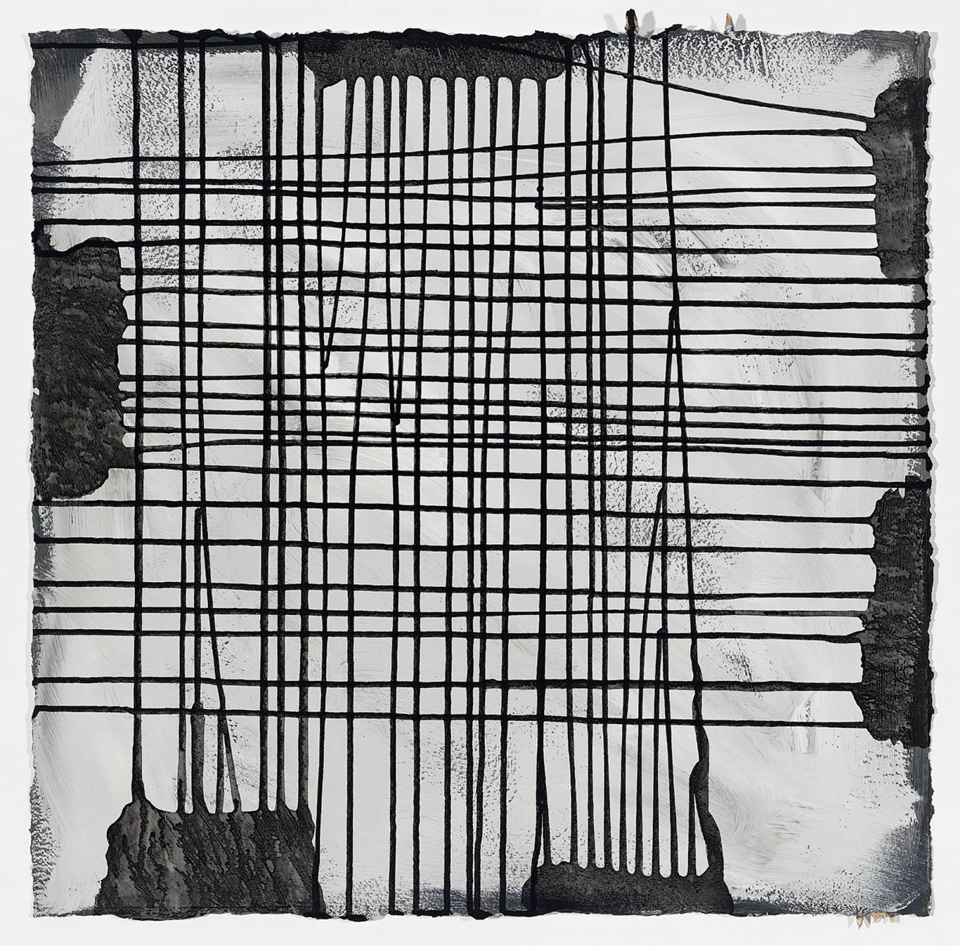 Lynn Basa Abstract Painting - Gravity Drawing Black on Grey II