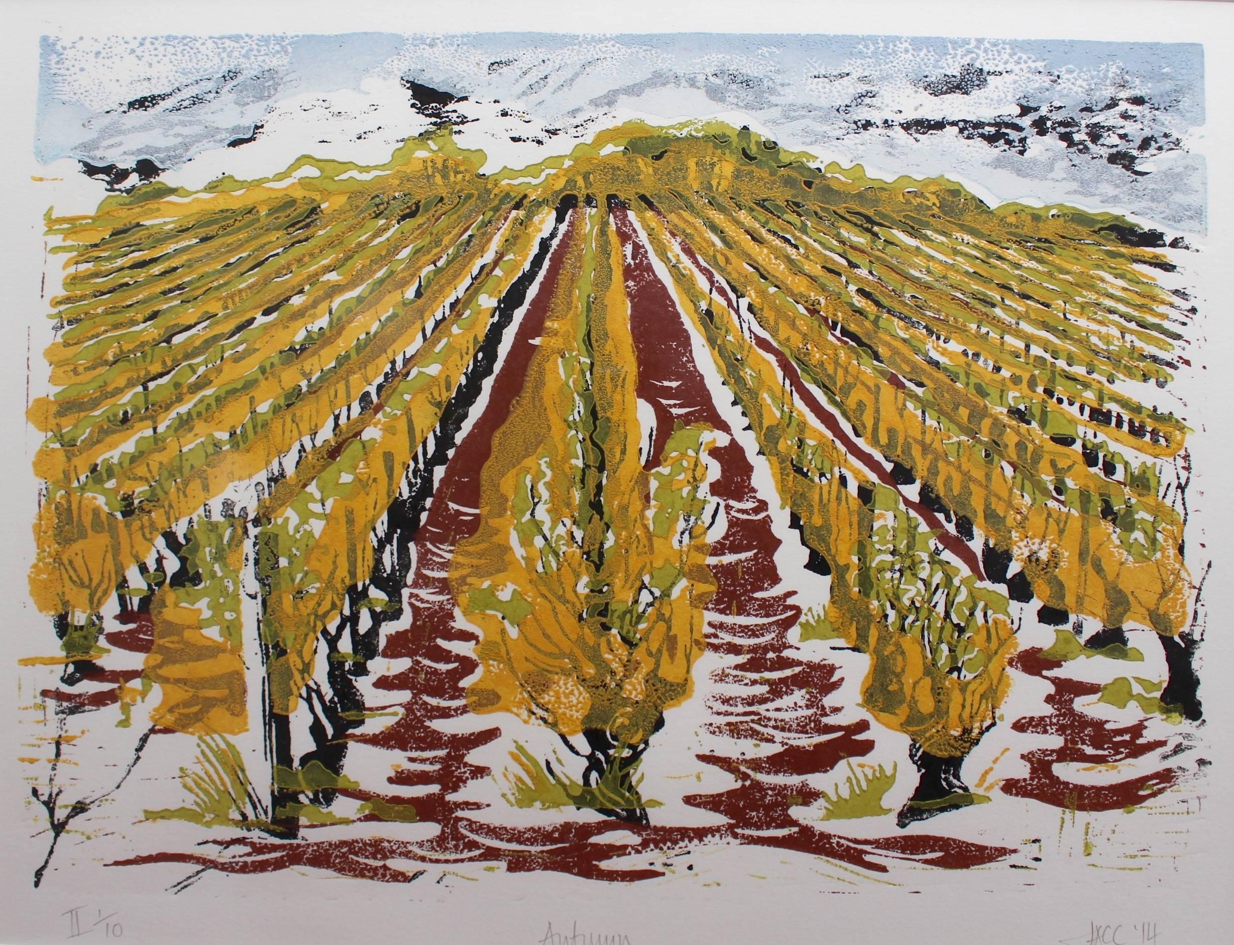 Jonquil Cook  Landscape Print - Set of Four Burgundy Vineyard Seasonal Views