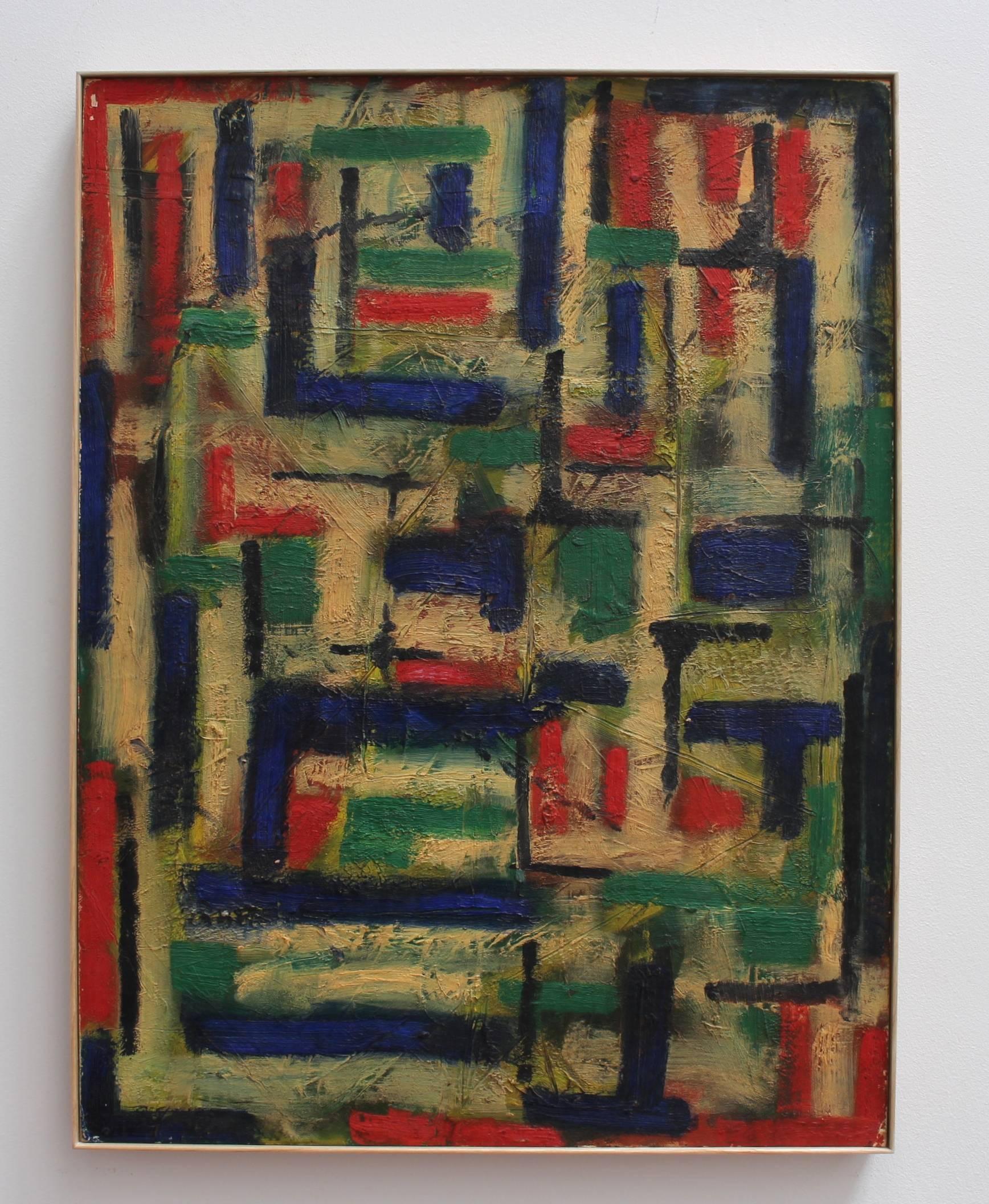 'Colours in Abstract' by Meunier de Risset, Mid-Century Modern Oil Painting 1953 2