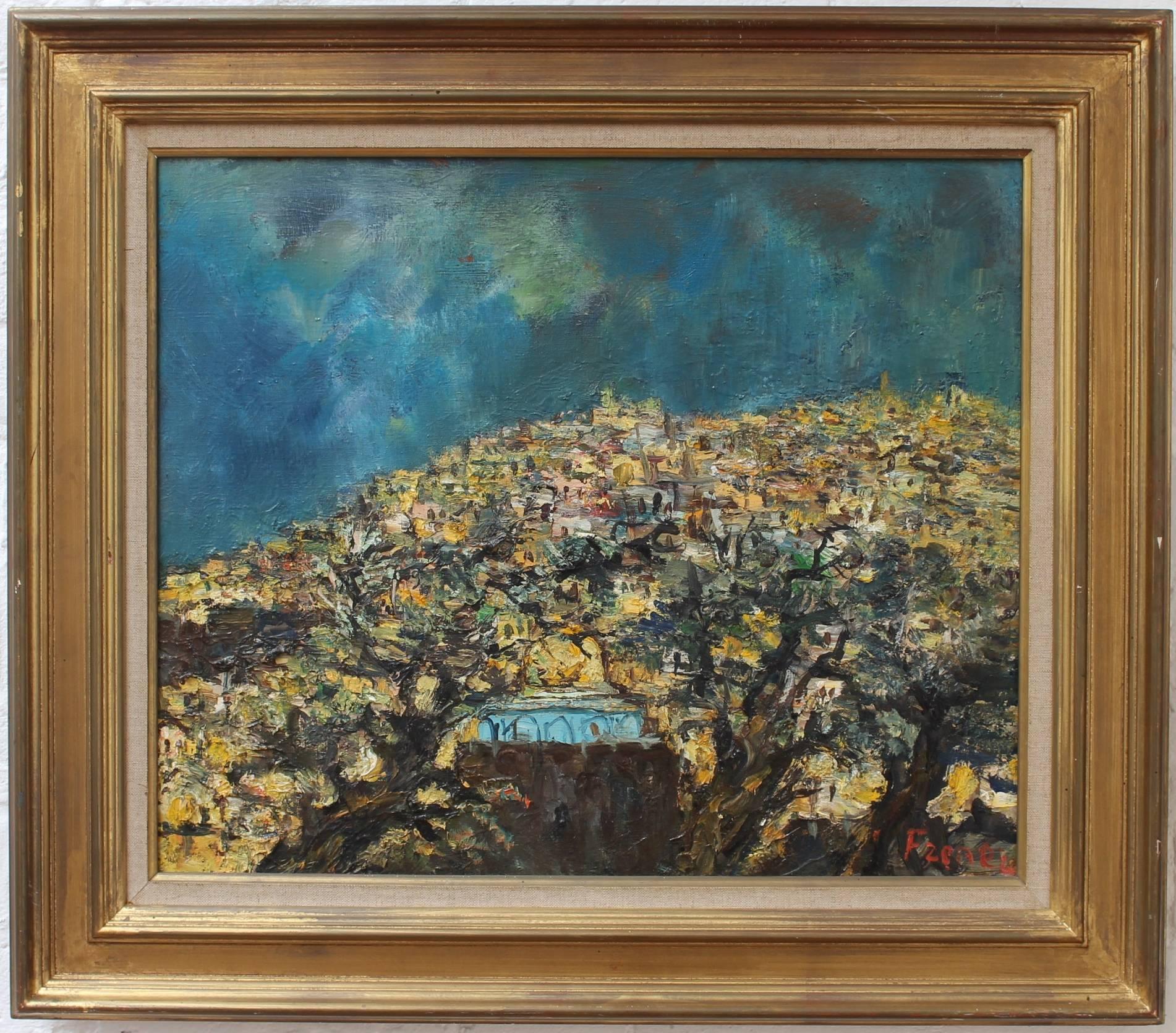 'Jerusalem' by Yitzhak Frenkel-Frenel, Landscape Oil Painting, Circa 1960s 1