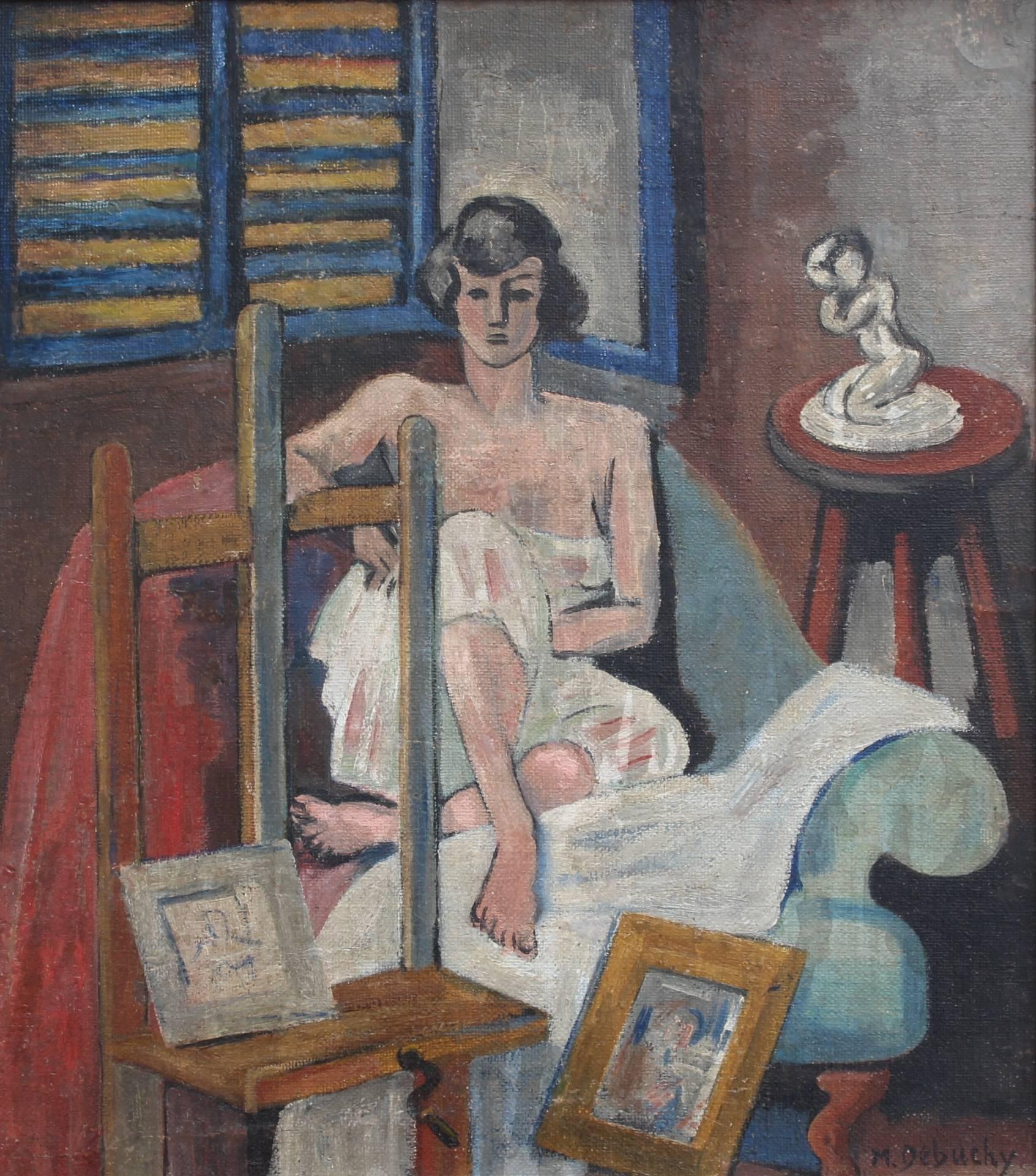 Unknown Portrait Painting - 'Seated Woman' by M. Debuchy, Modern Portrait Oil Painting, circa 1930s