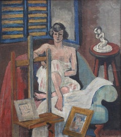 'Seated Woman' by M. Debuchy, Modern Portrait Oil Painting, circa 1930s