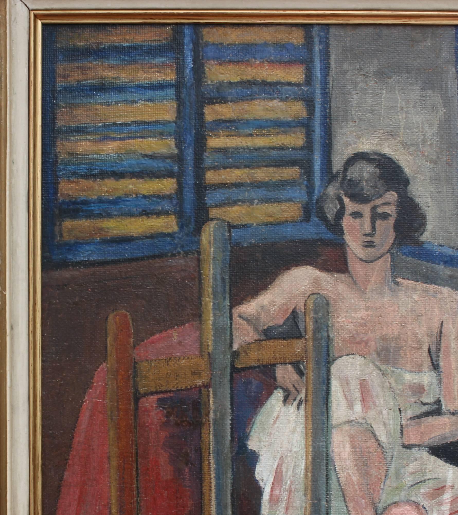 'Seated Woman' by M. Debuchy, Modern Portrait Oil Painting, circa 1930s 2