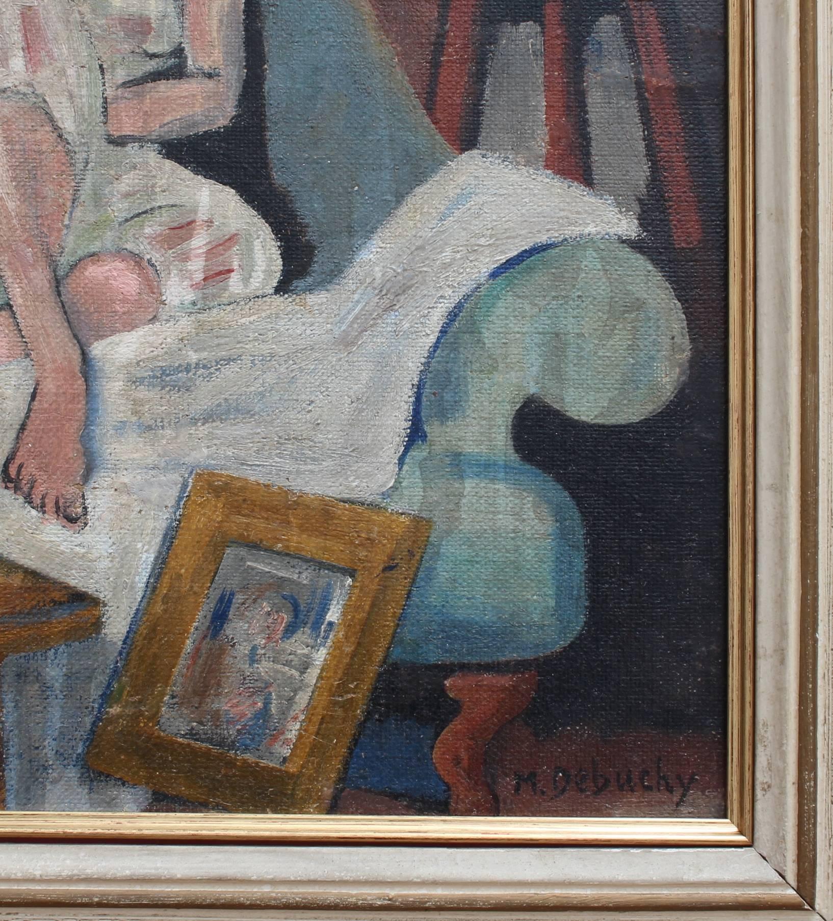 'Seated Woman' by M. Debuchy, Modern Portrait Oil Painting, circa 1930s 4