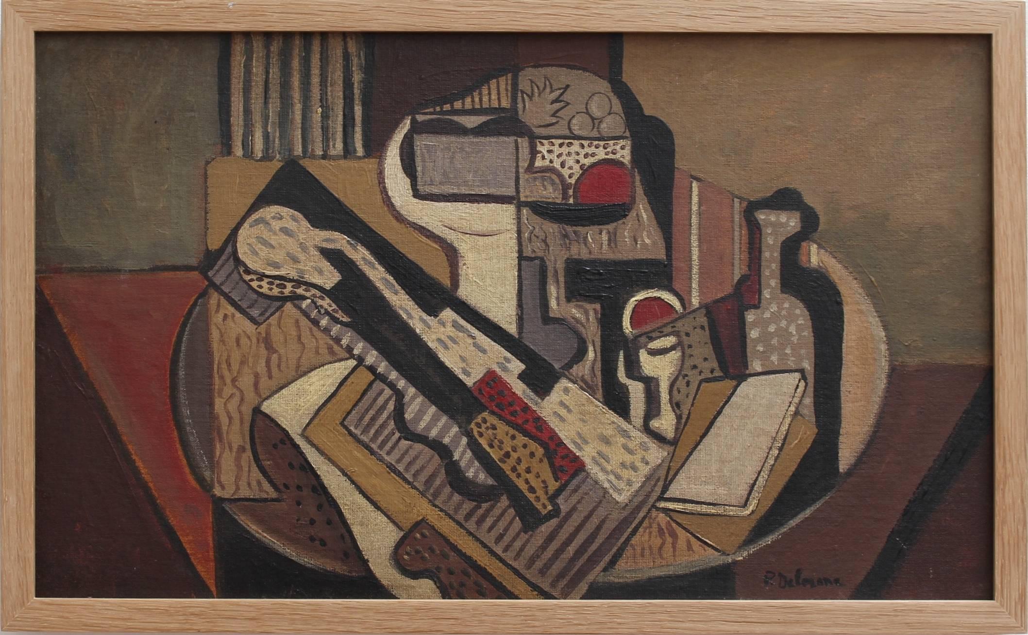 Cubist Still Life on Table - Painting by Unknown