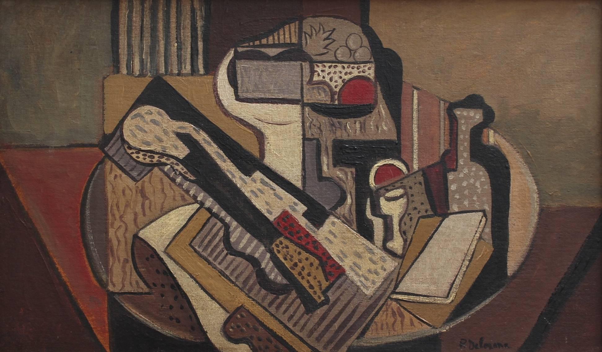 Unknown Abstract Painting - Cubist Still Life on Table