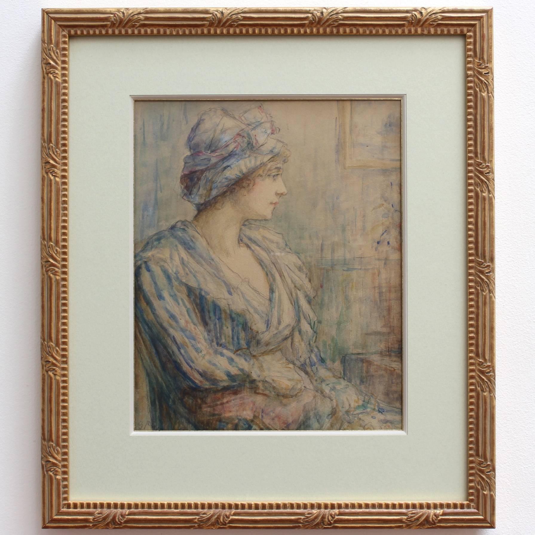 'Portrait of a Young Woman in Bust' by Sara Page, Watercolour, Early 1900s 2