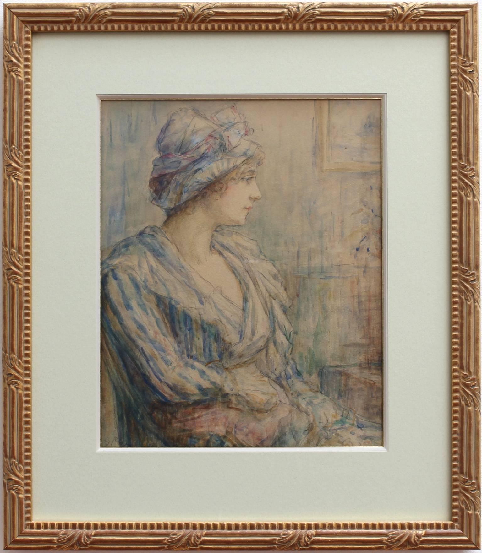 'Portrait of a Young Woman in Bust' by Sara Page, Watercolour, Early 1900s 1