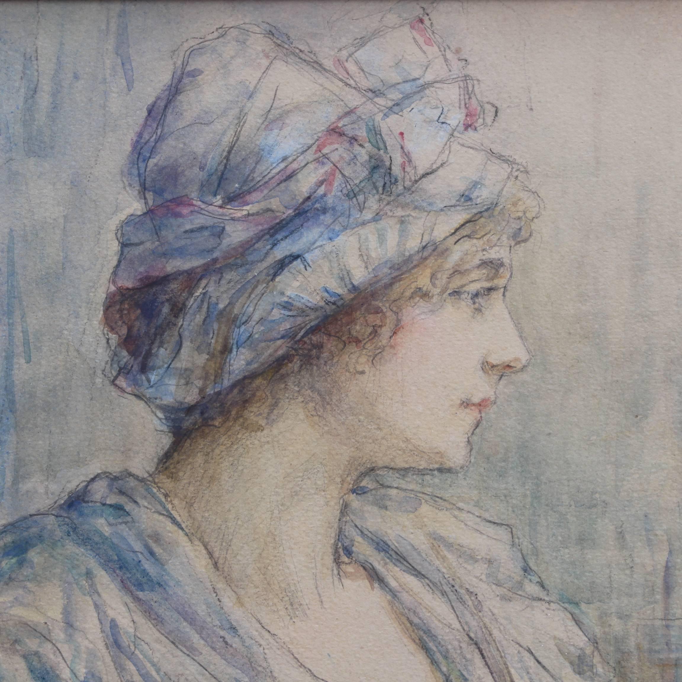'Portrait of a Young Woman in Bust' by Sara Page, Watercolour, Early 1900s 3