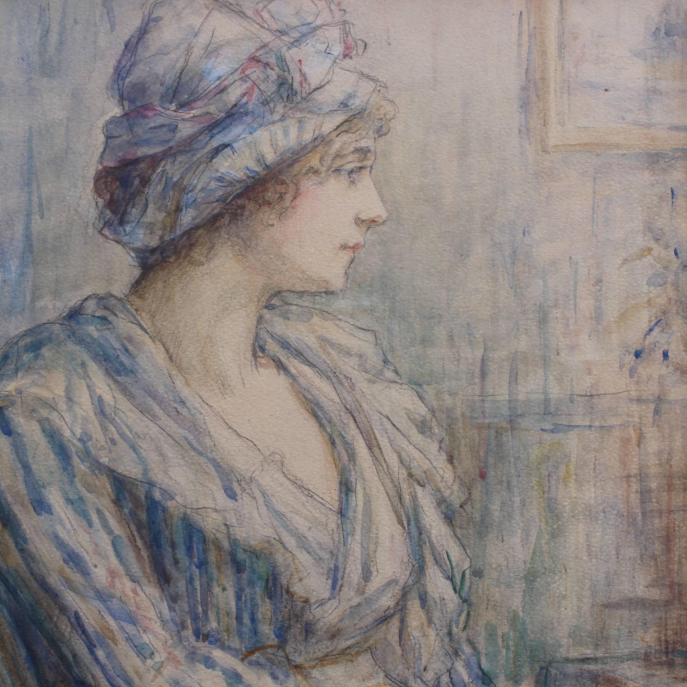 'Portrait of a Young Woman in Bust' by Sara Page, Watercolour, Early 1900s 4